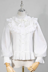 White Stand Collar Long Sleeves Ruffle Bowknot Sweet Lolita Blouse